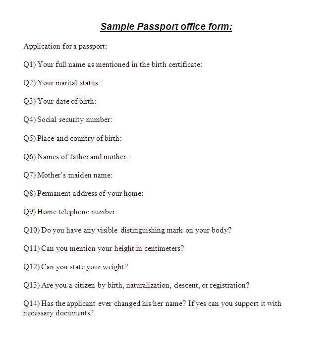 Free Passport office form