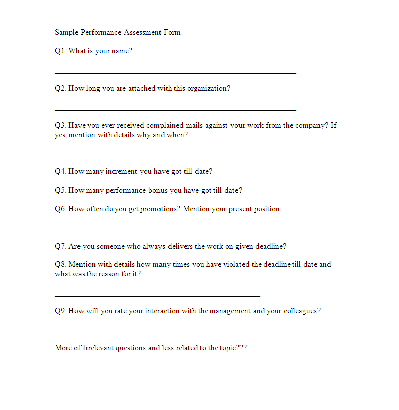 Free Performance Assessment Form