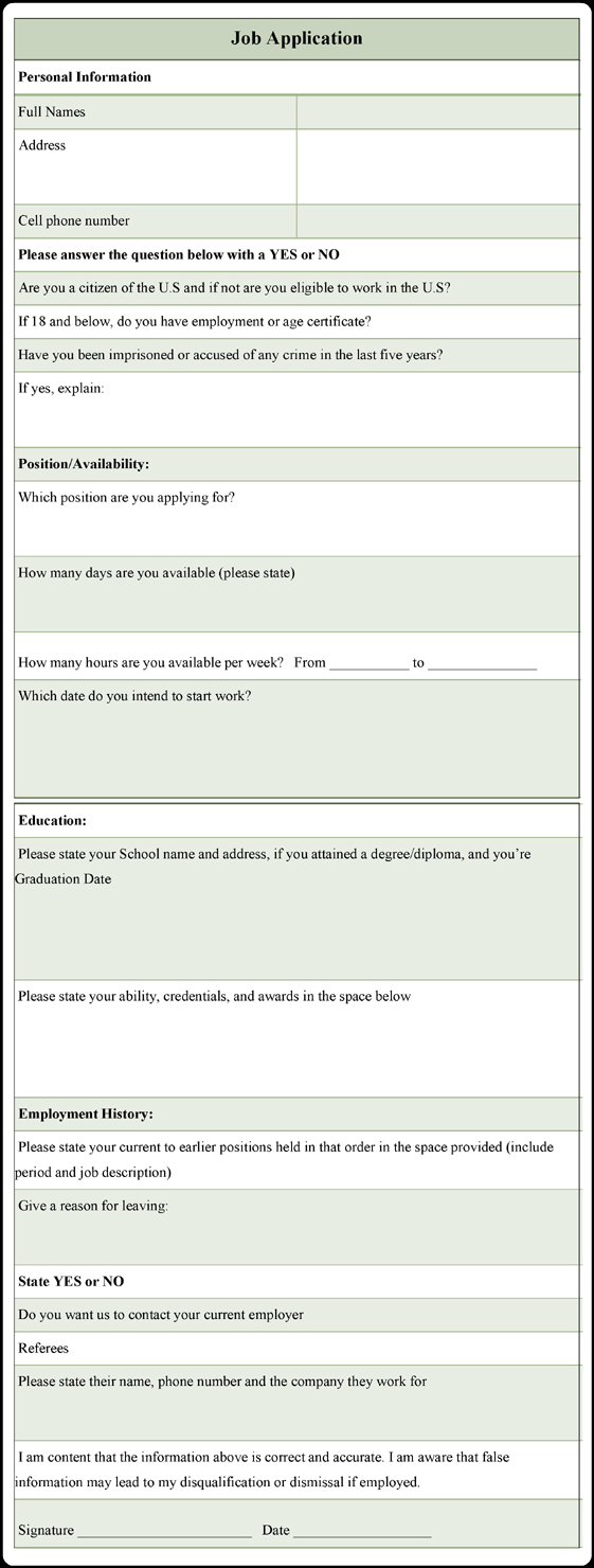 Printable Job Application Form